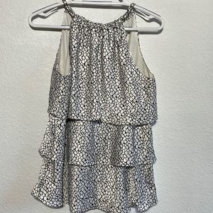 NWT Jackie Jon New York black and white tiered sleeveless blouse, size medium